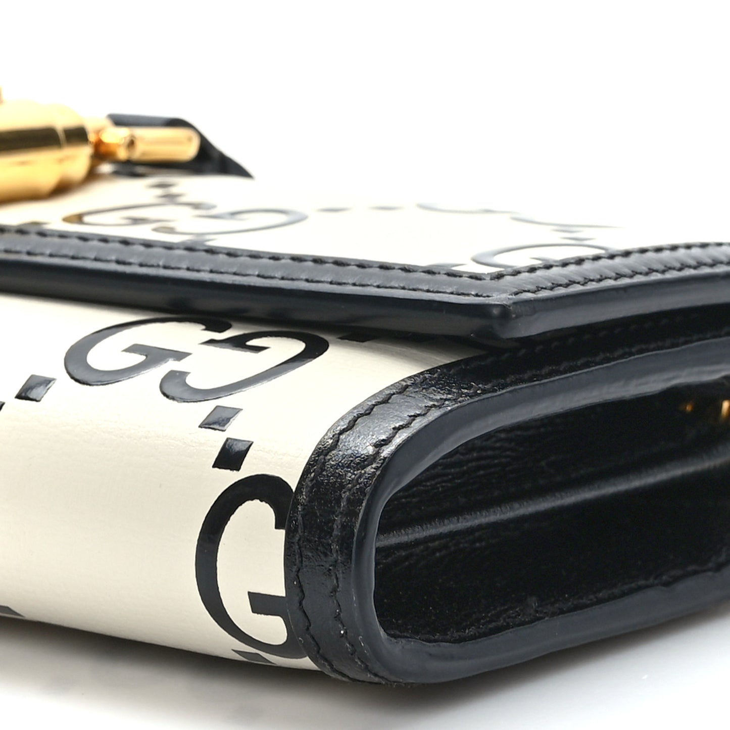 Azalea Calfskin GG Monogram Bi-Color Debossed Jackie 1961 Chain Wallet Mystic White Black