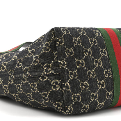 Gucci Denim GG Monogram Web Small Giglio Tote Black Ivory 10 of 10