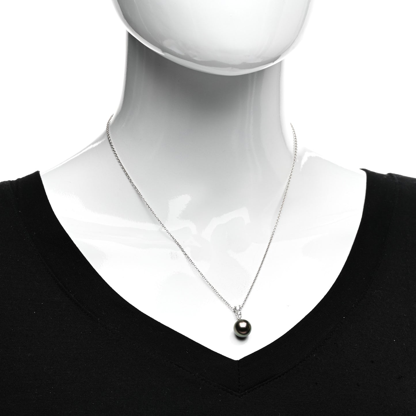 18K White Gold Diamond Tahitian Pearl 10mm Morning Dew Pendant Necklace