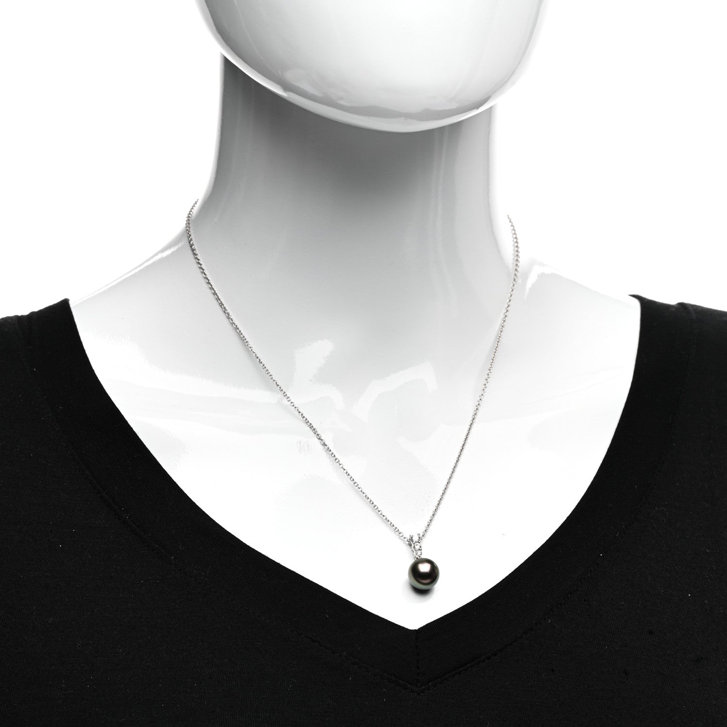 Mikimoto 18K White Gold Diamond Tahitian Pearl 10mm Morning Dew Pendant Necklace 2 of 4