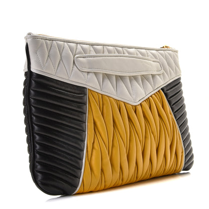 Miu Miu Nappa Matelasse Rider Clutch Miele Black White 3 of 11