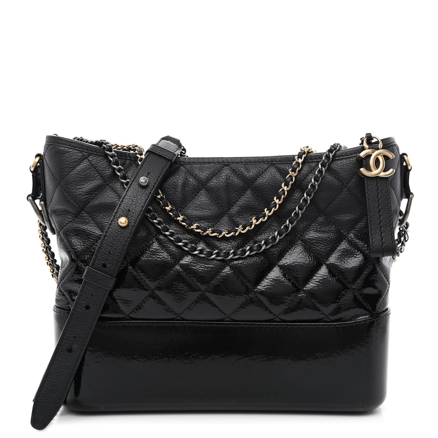 Chanel Patent Goatskin Quilted Medium Gabrielle Hobo Black 1 of 11