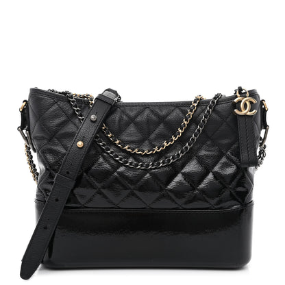 Chanel Patent Goatskin Quilted Medium Gabrielle Hobo Black 1 of 11