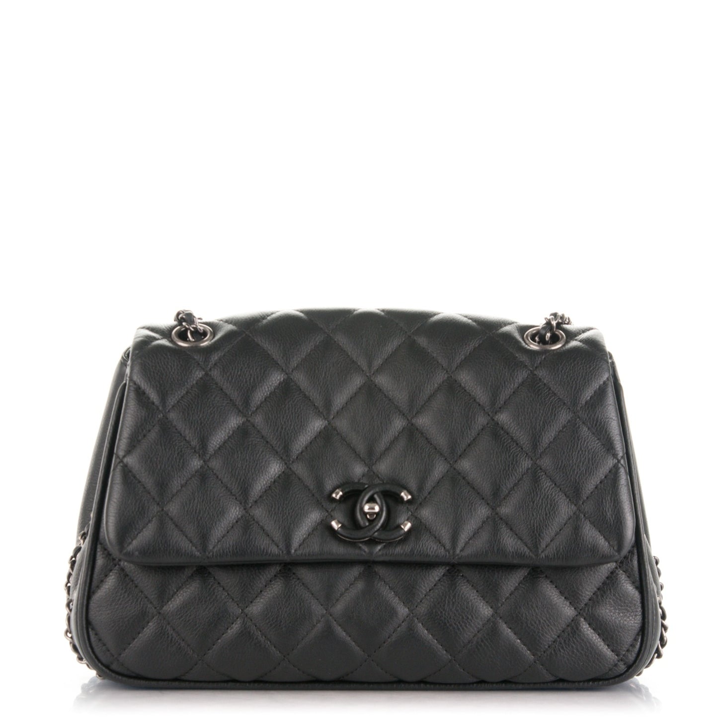 Calfskin Quilted Medium Frame In Chain Flap Black