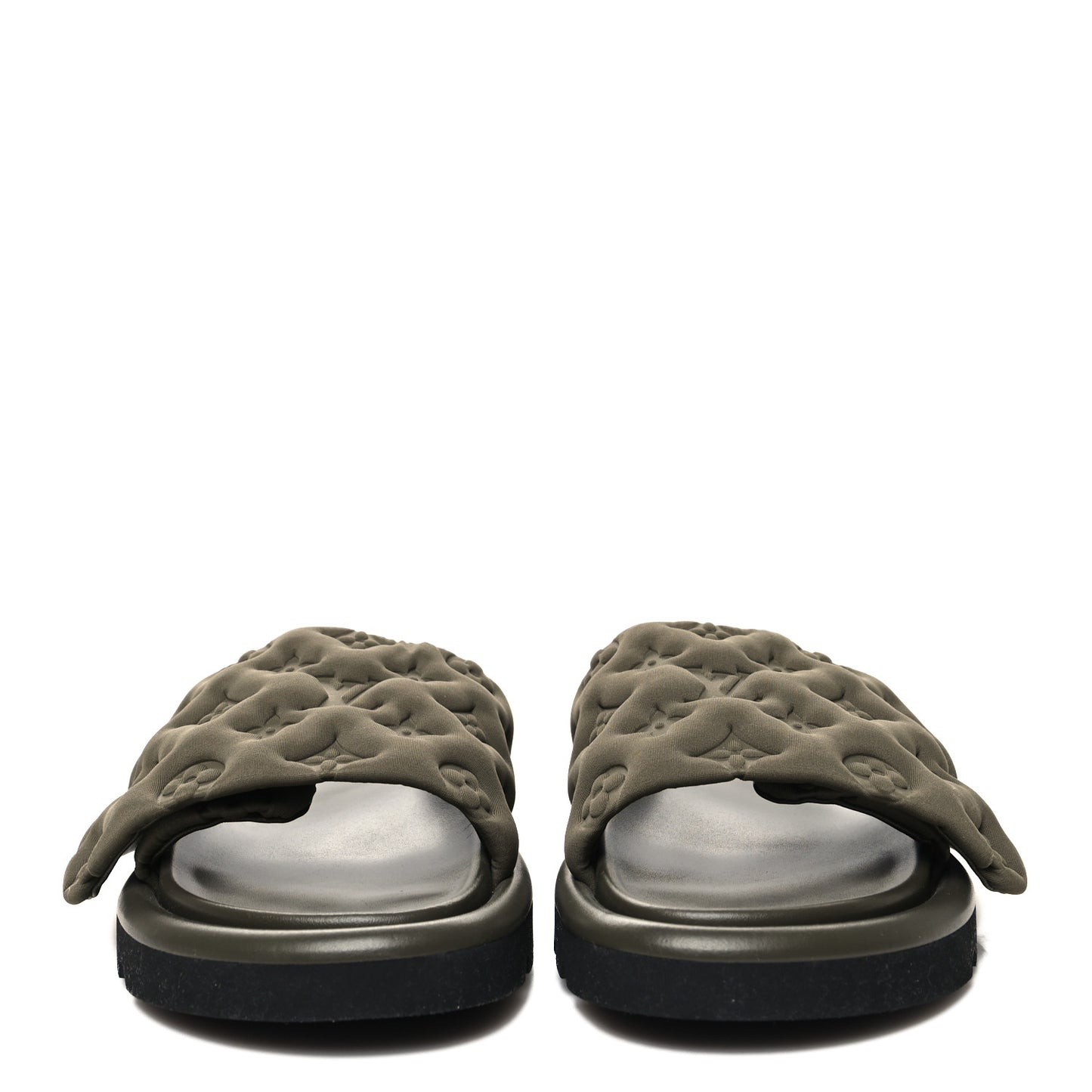 Technical Fabric Embossed Monogram Pool Pillow Comfort Mules 38 Khaki