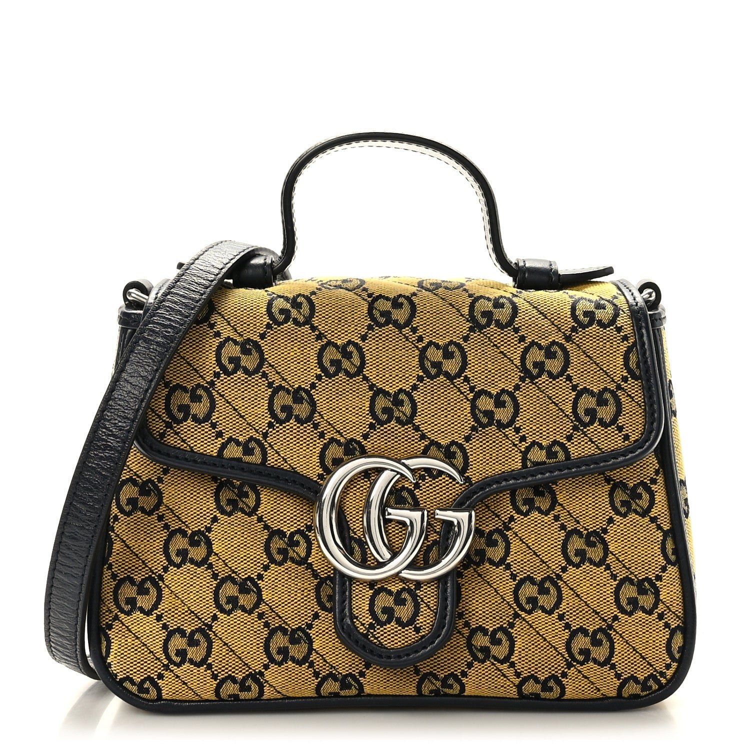 Gucci Monogram Multicolor Matelasse Diagonal Mini GG Marmont Top Handle Shoulder Bag Yellow 1 of 9