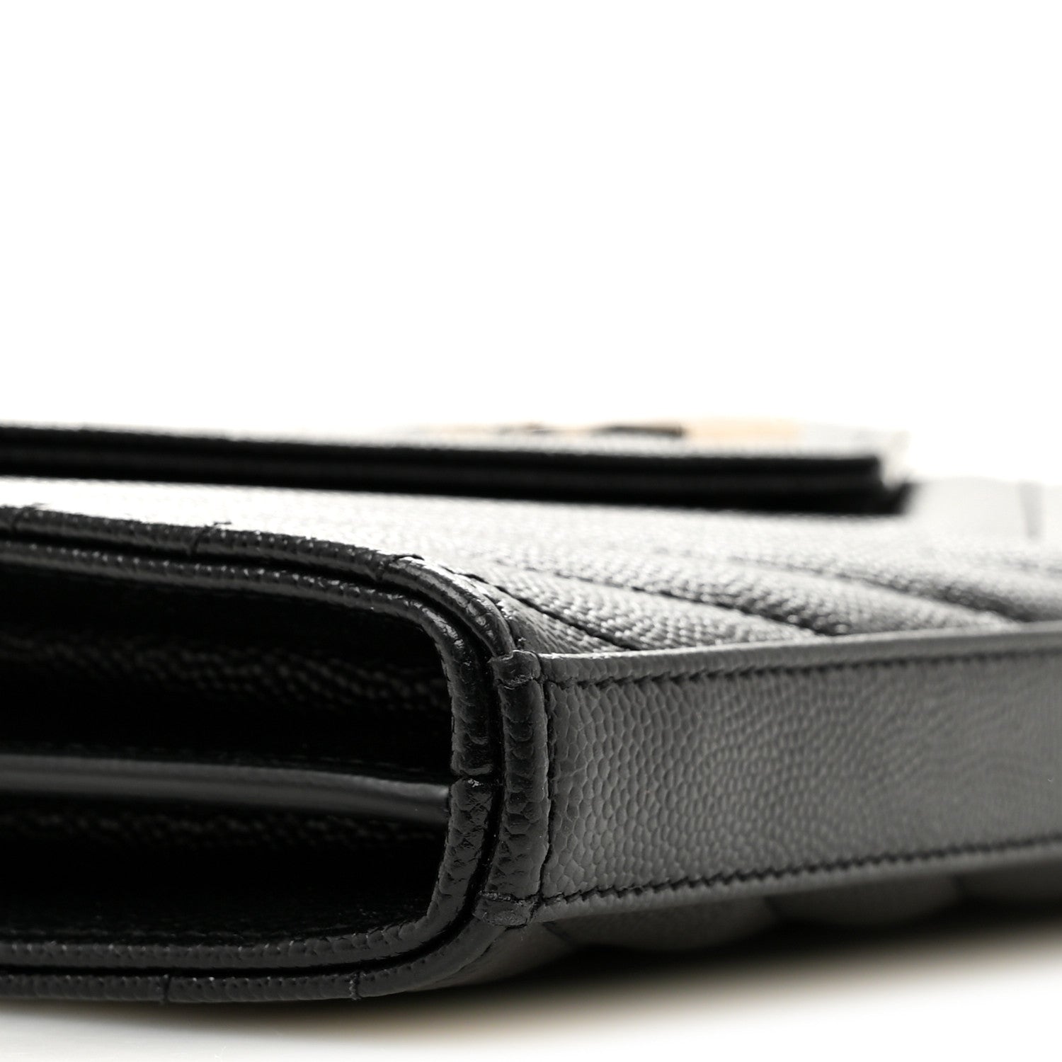 Saint Laurent Grain De Poudre Matelasse Chevron Monogram Chain Wallet Black 9 of 13