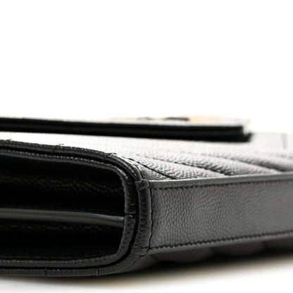 Saint Laurent Grain De Poudre Matelasse Chevron Monogram Chain Wallet Black 9 of 13