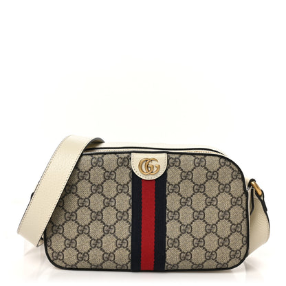 Gucci GG Supreme Monogram Textured Calfskin Web Small Ophidia Camera Bag Beige Ebony Mystic White 1 of 9