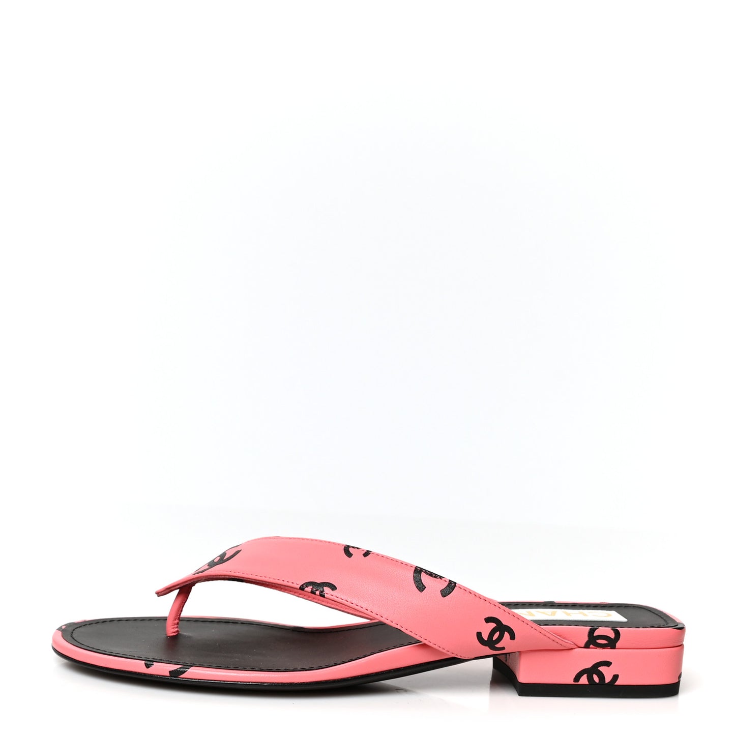 Lambskin Printed CC Thong Sandals 38 Pink Black