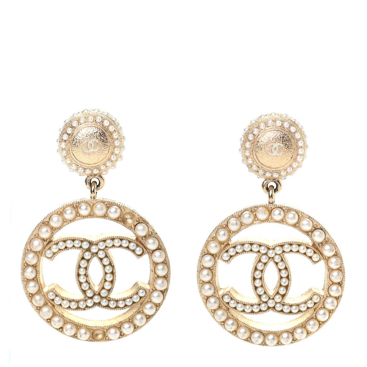 Pearl CC Drop Earrings Light Gold