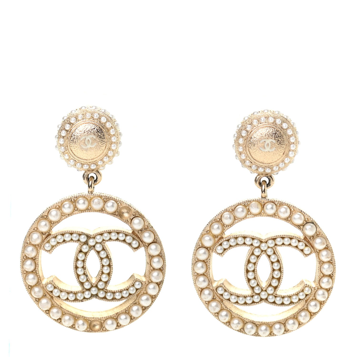 Chanel Pearl CC Drop Earrings Light Gold 1 of 5