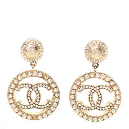 Chanel Pearl CC Drop Earrings Light Gold 1 of 5