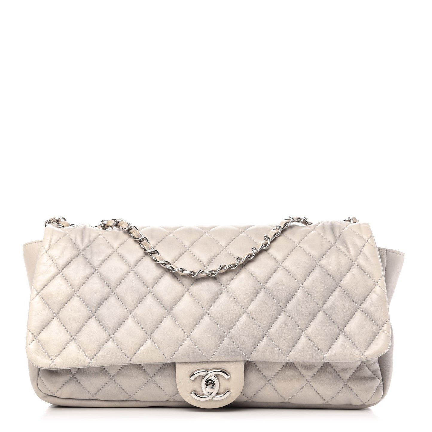 Lambskin Quilted Jumbo Coco Rain Flap Grey