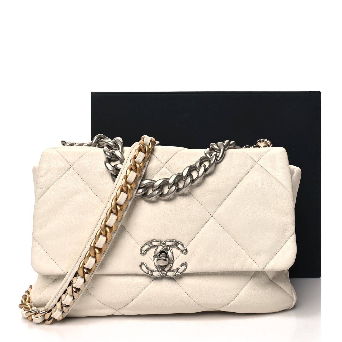 Goatskin Quilted Large 19 Flap White