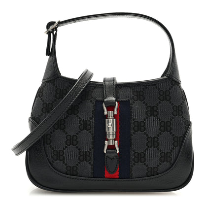 Gucci X BALENCIAGA BB Monogram Calfskin Web Mini Jackie 1961 Hobo Black 1 of 8