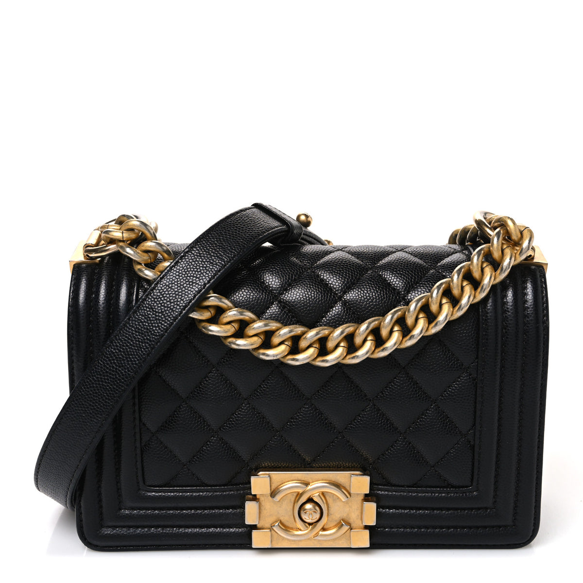 Caviar Quilted Small Boy Flap Black