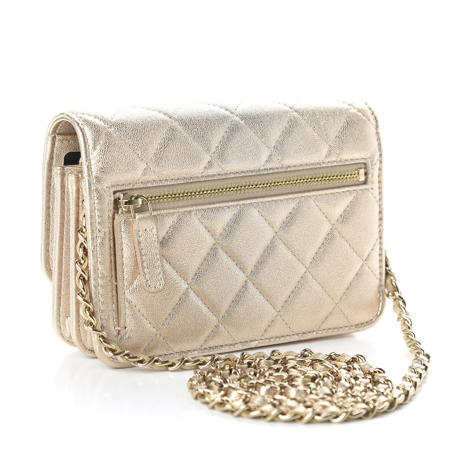 Chanel Metallic Lambskin Quilted Mini Wallet On Chain WOC Gold 3 of 11
