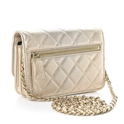 Chanel Metallic Lambskin Quilted Mini Wallet On Chain WOC Gold 3 of 11