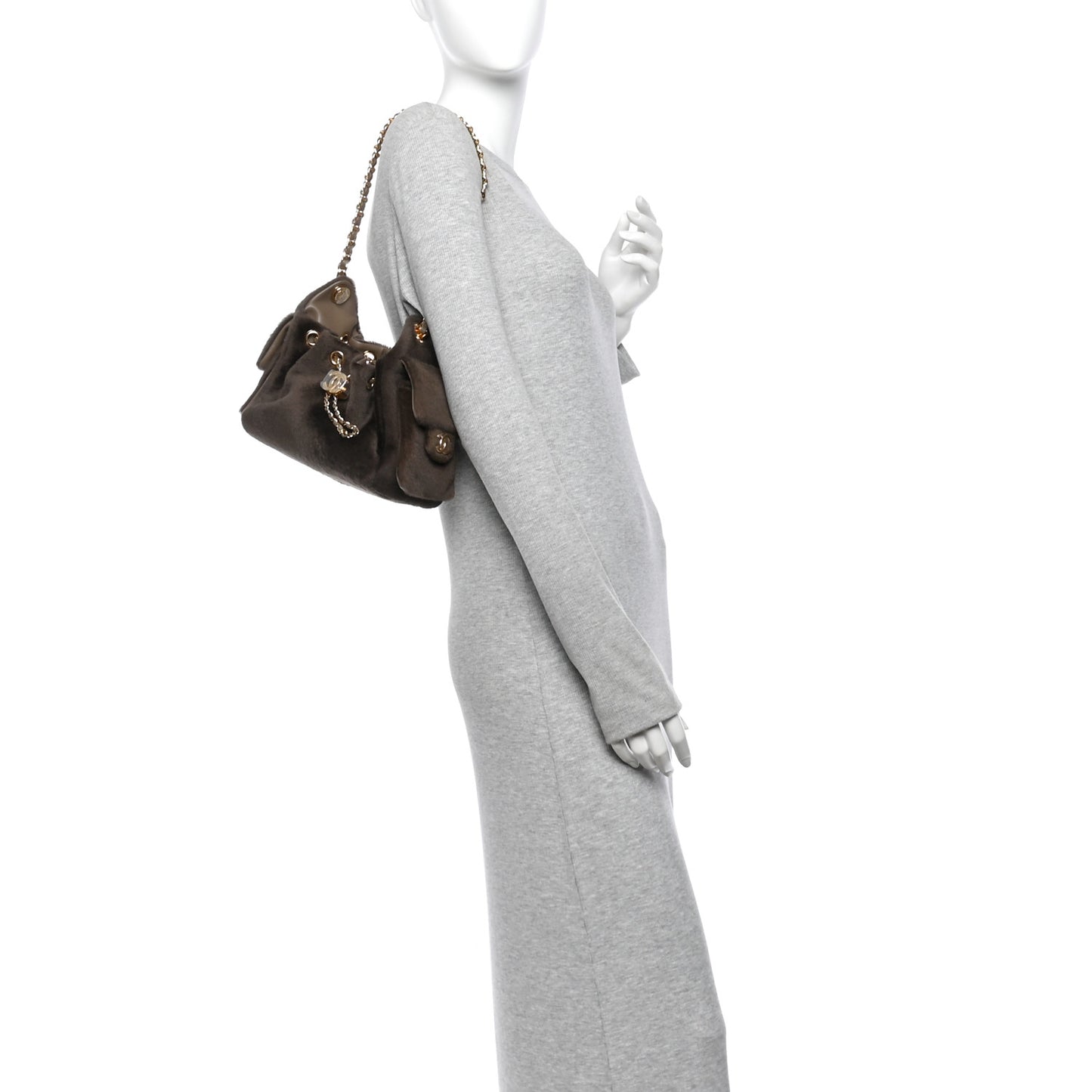 Pony Hair Mini Chanel 25 Handbag Dark Khaki