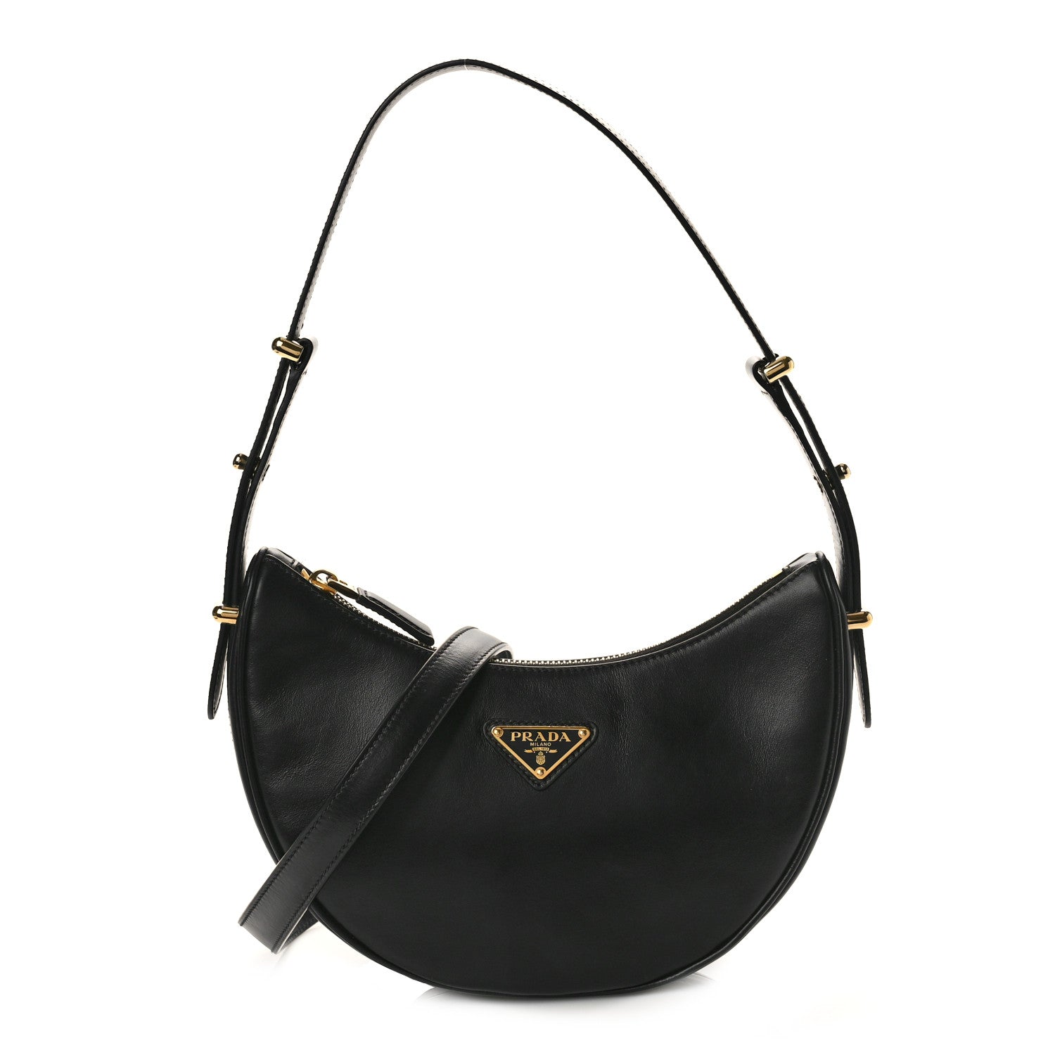 Prada Soft Calfskin Arque Shoulder Bag Black 1 of 8
