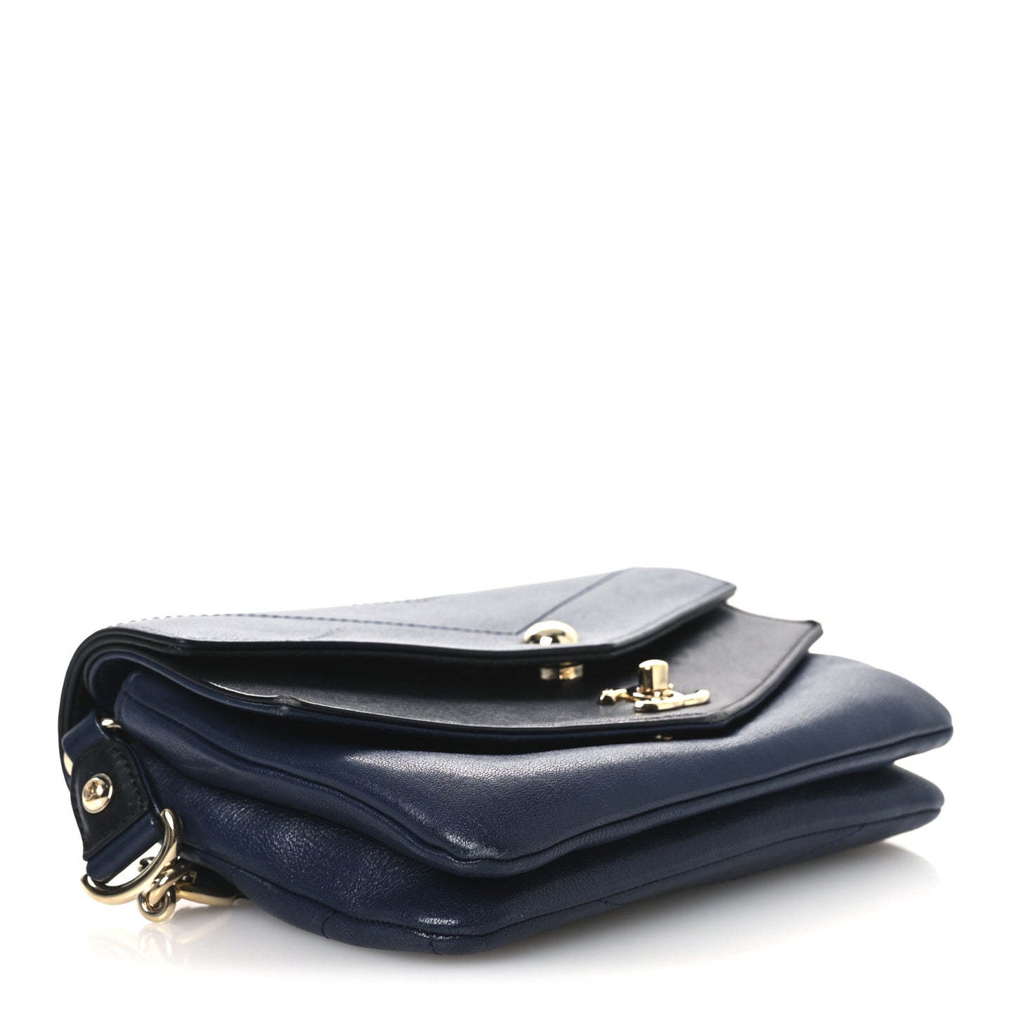 Sheepskin Chevron Quilted Double Chevron Waist Bag Navy Black