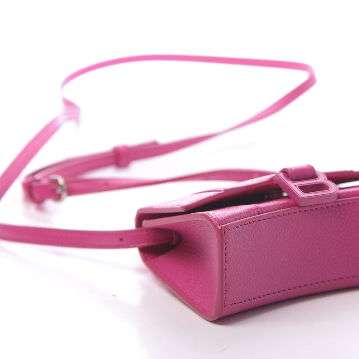 Grained Calfskin Tonal B Hourglass Top Handle Bag Mini Fuchsia