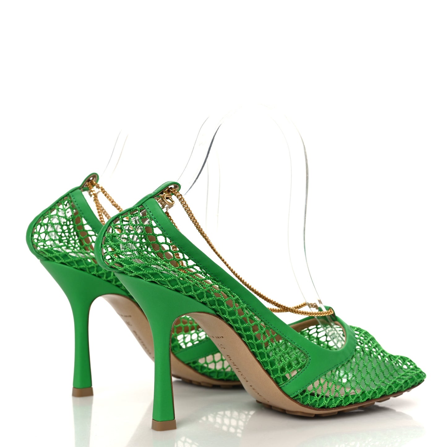Mesh Calfskin Chain Sandals 39 Grass