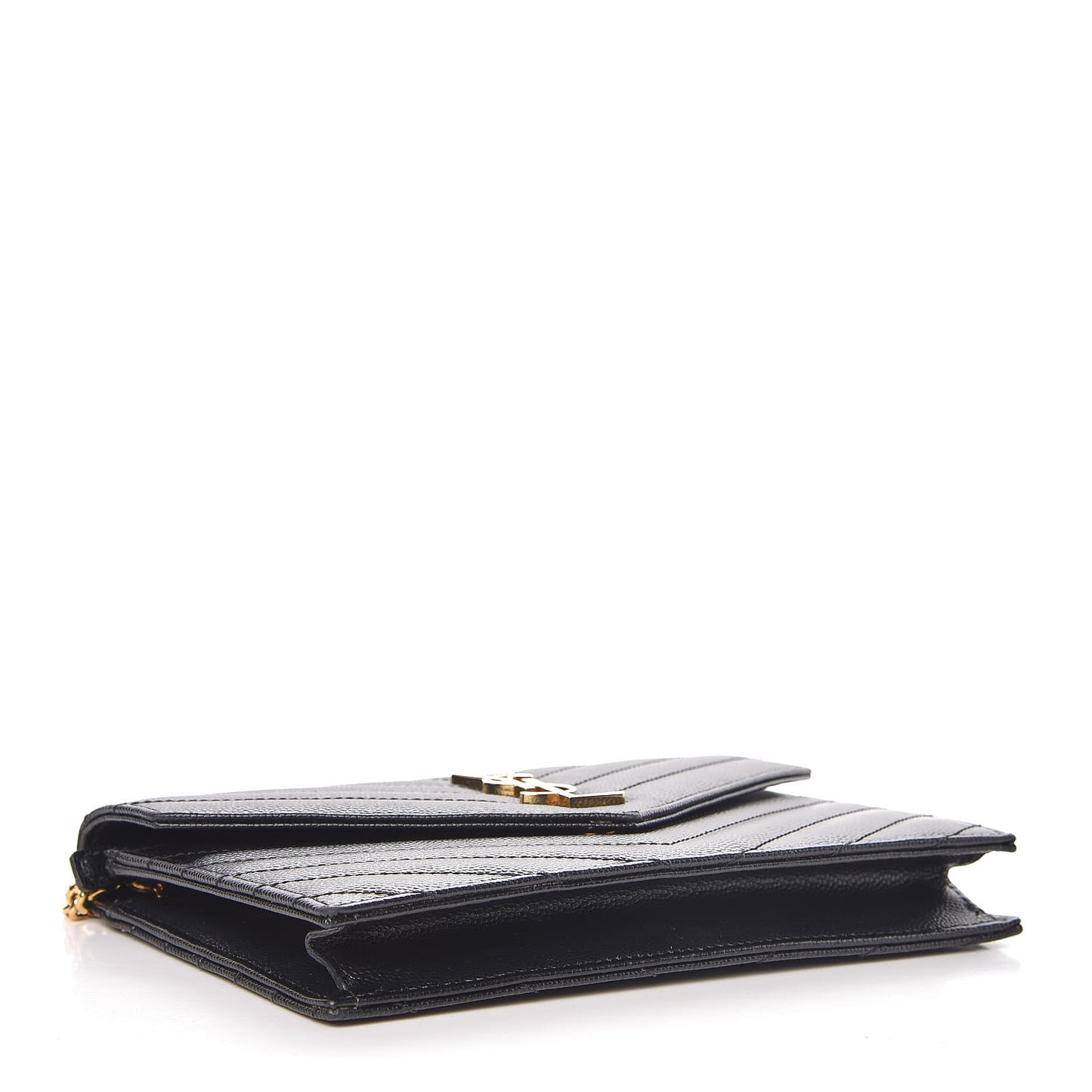 Grain De Poudre Matelasse Chevron Monogram Envelope Chain Wallet Black