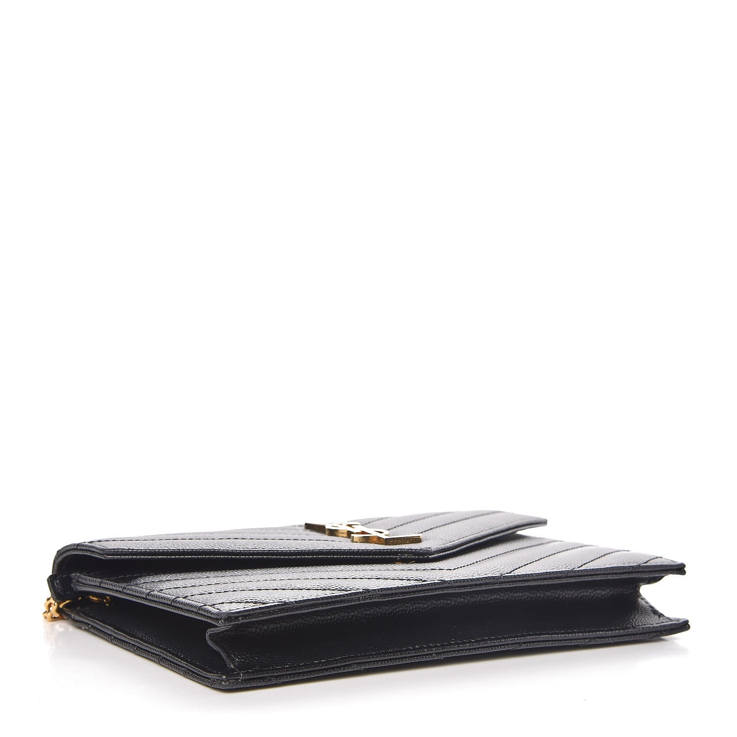 Saint Laurent Grain De Poudre Matelasse Chevron Monogram Envelope Chain Wallet Black 4 of 7