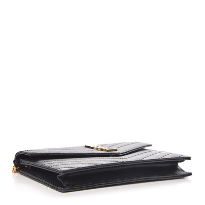 Saint Laurent Grain De Poudre Matelasse Chevron Monogram Envelope Chain Wallet Black 4 of 7