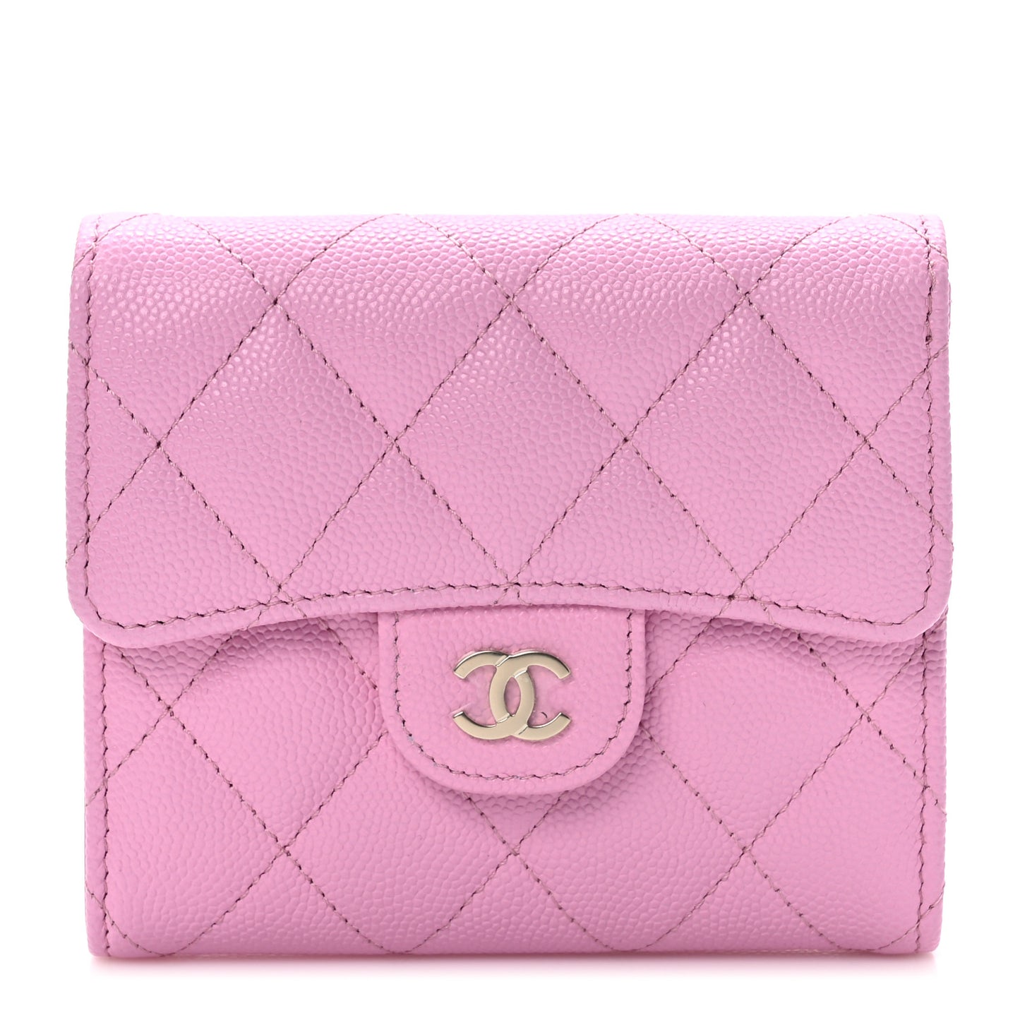 Caviar Quilted Compact Flap Wallet Pink