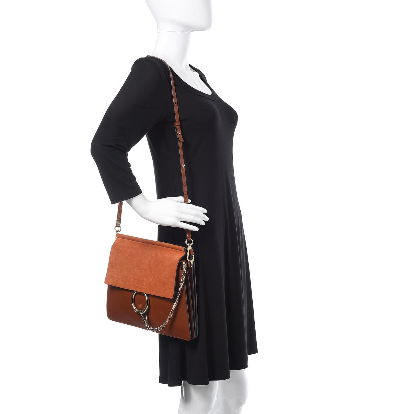 Suede Calfskin Medium Faye Shoulder Bag Tobacco