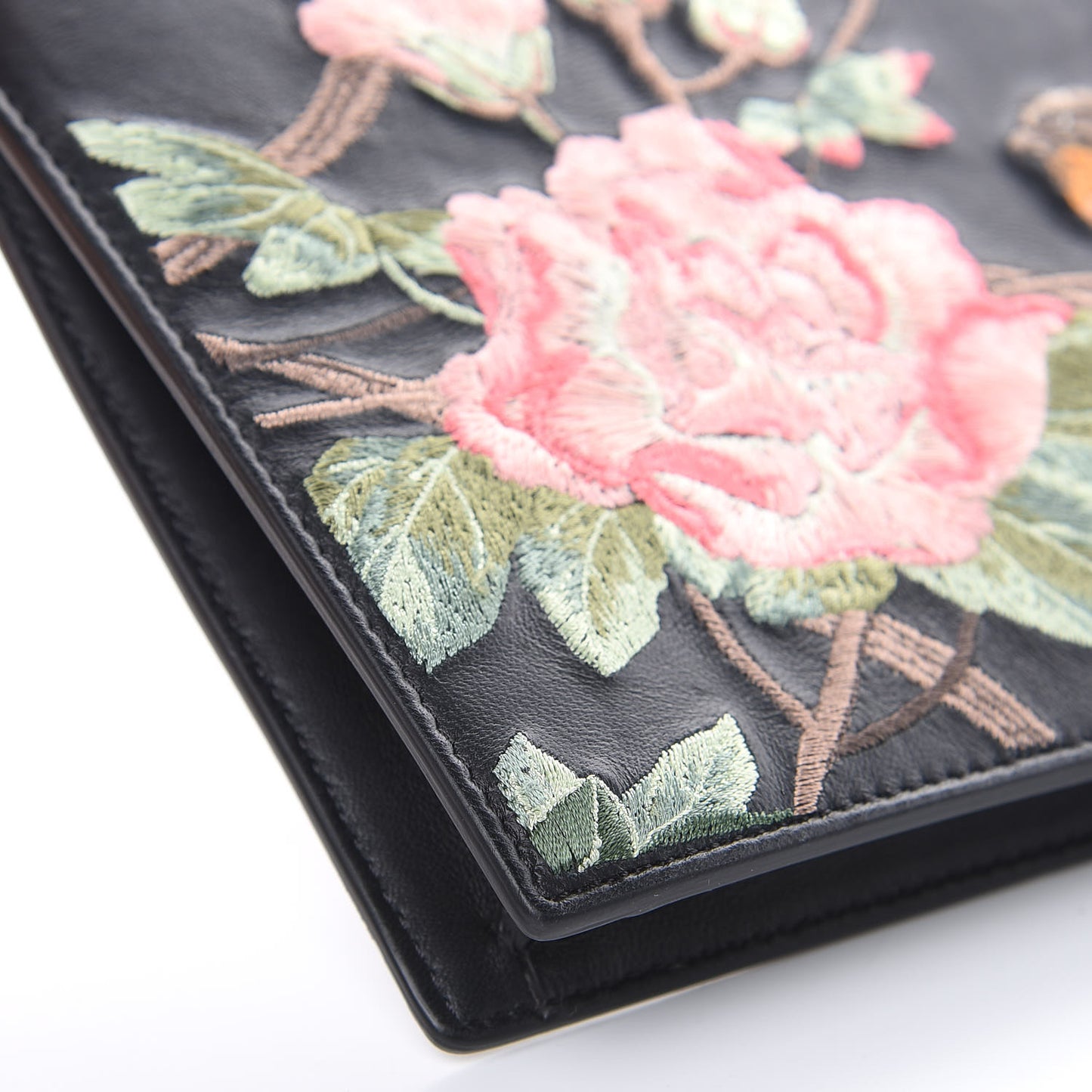Calfskin Embroidered Knuckle Clutch Black Multi