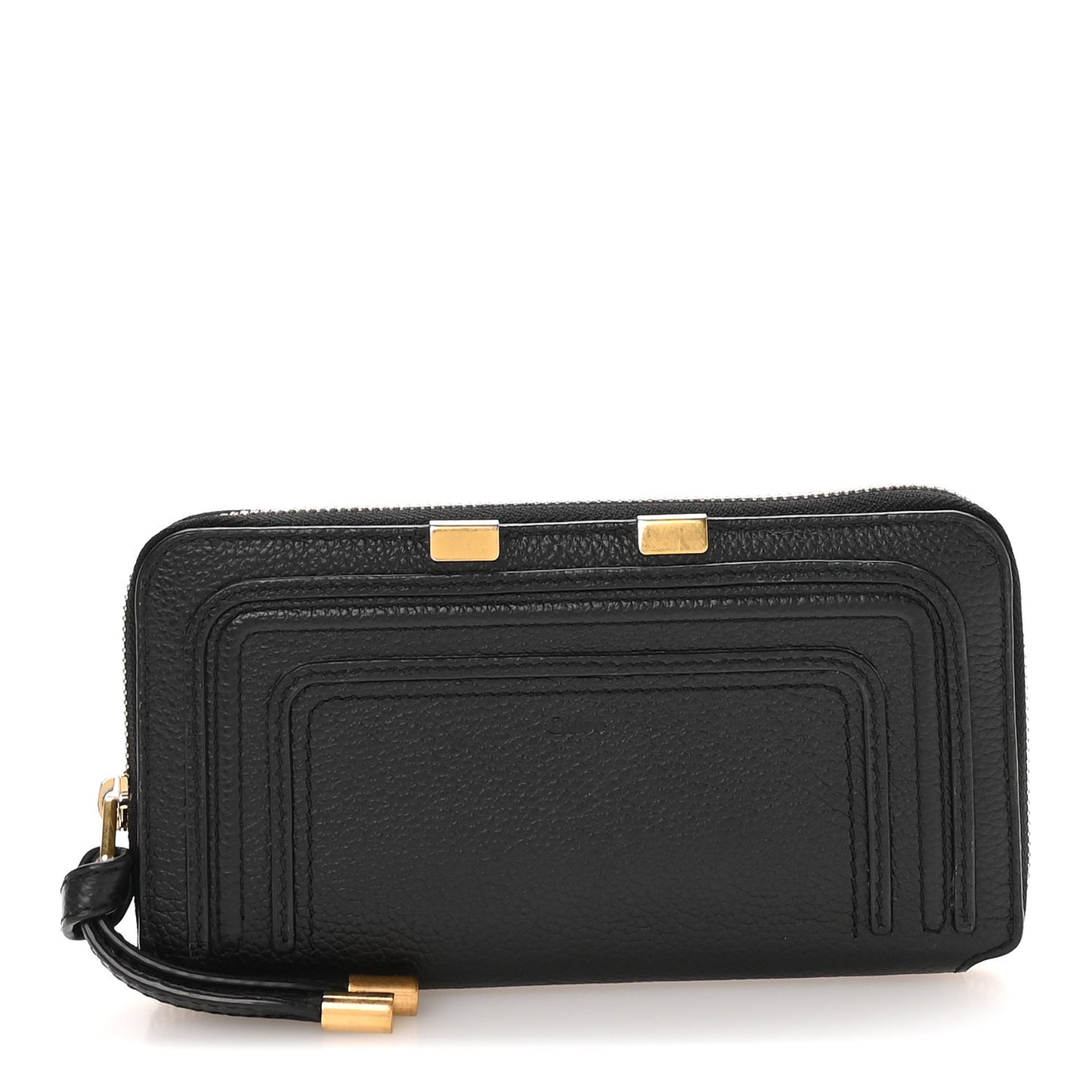 Grained Calfskin Marcie Long Zip Around Wallet Black