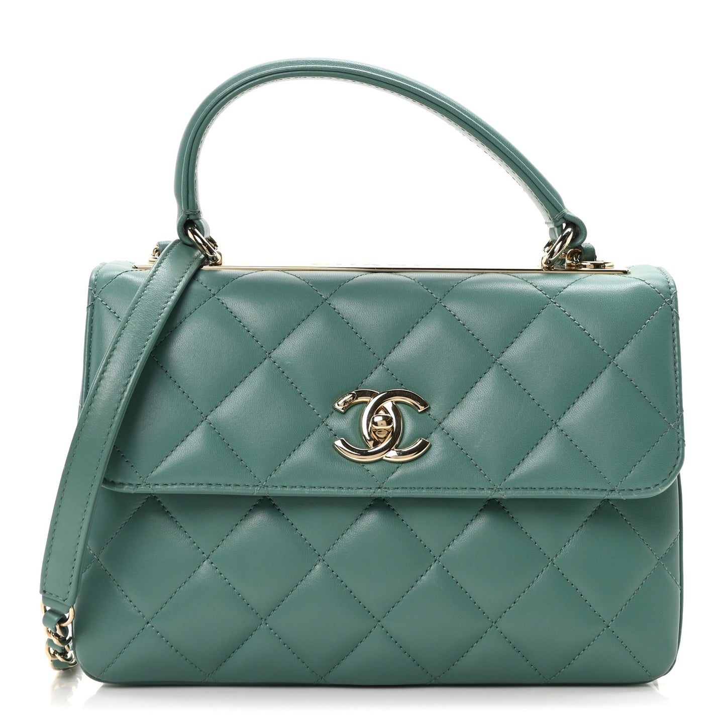Lambskin Quilted Small Trendy CC Flap Dual Handle Bag Light Green