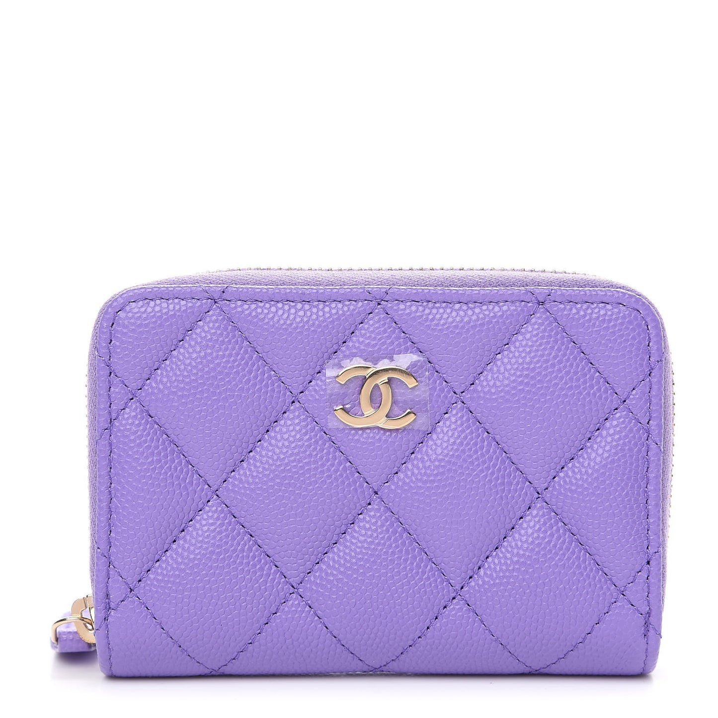 Caviar Quilted Zip Around Coin Purse Wallet Purple