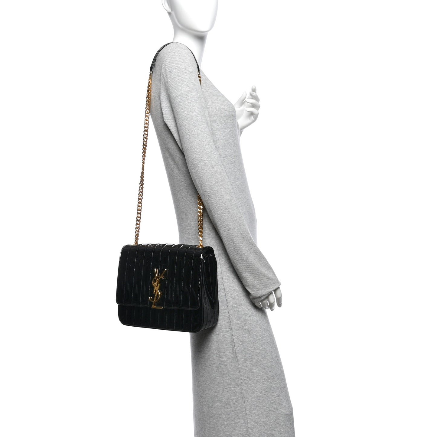 Patent Matelasse Monogram Large Vicky Chain Bag Black