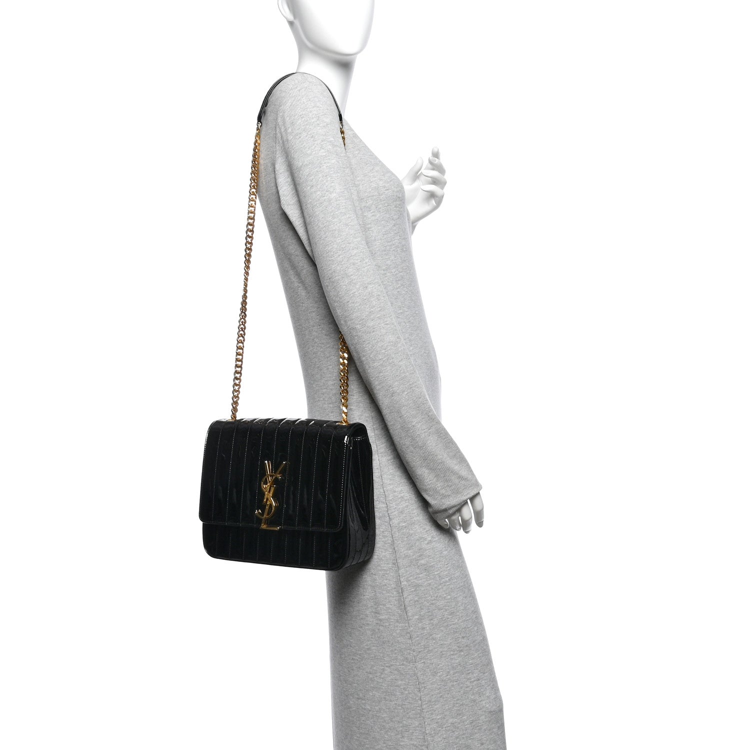 Saint Laurent Patent Matelasse Monogram Large Vicky Chain Bag Black 2 of 12