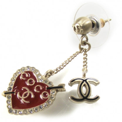 Chanel Metal Enamel Crystal CC Heart Earrings Gold Red 4 of 5