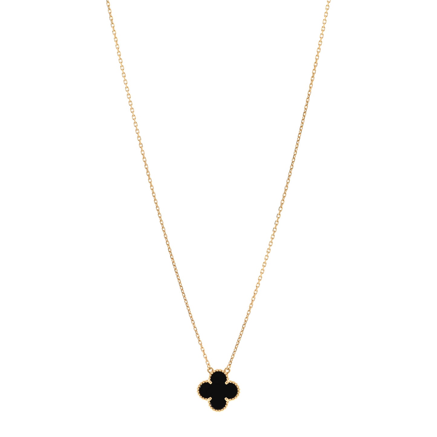 18K Yellow Gold Black Onyx Vintage Alhambra Pendant Necklace