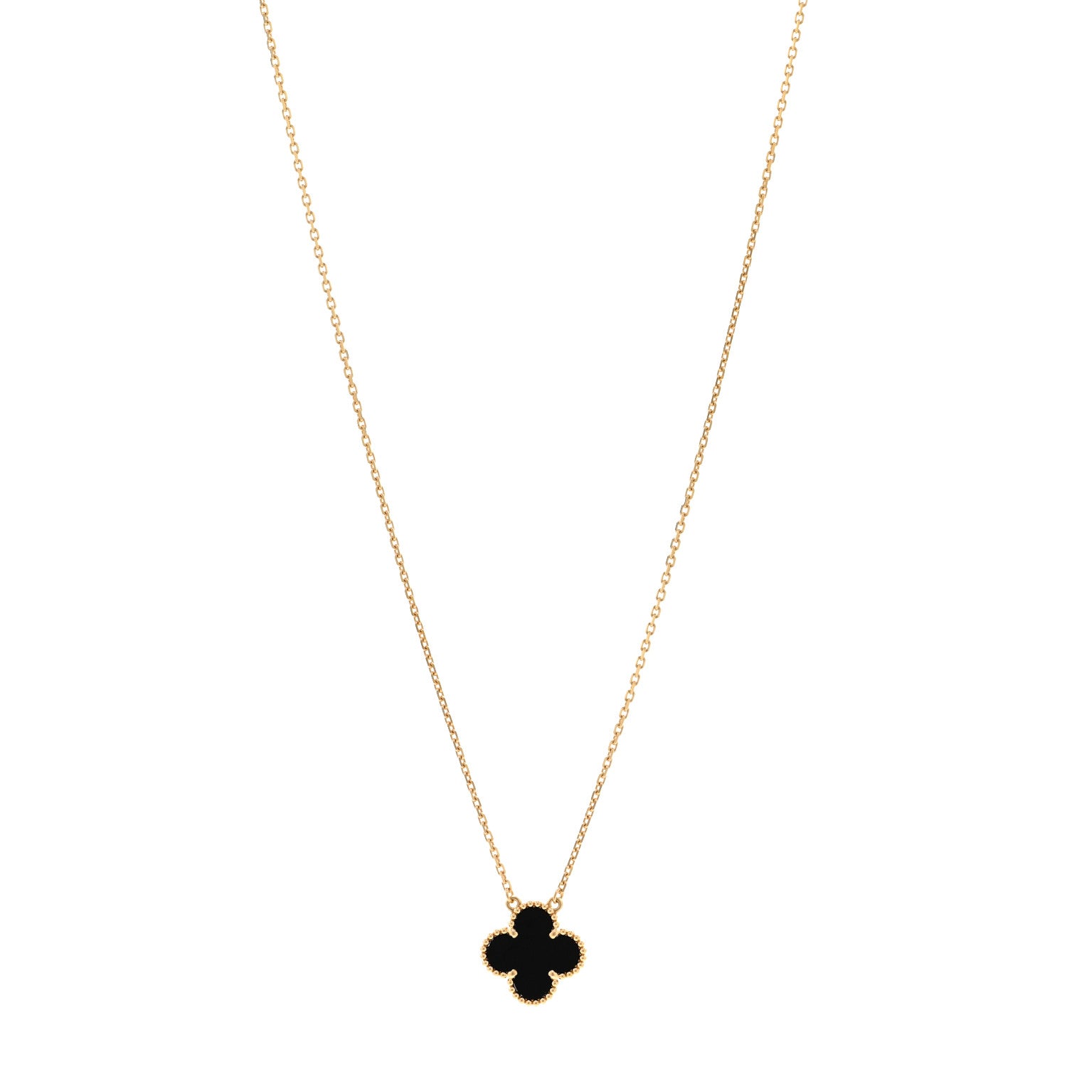 Van Cleef & Arpels 18K Yellow Gold Black Onyx Vintage Alhambra Pendant Necklace 1 of 5
