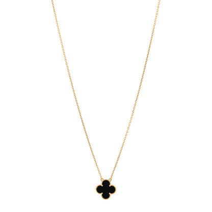 Van Cleef & Arpels 18K Yellow Gold Black Onyx Vintage Alhambra Pendant Necklace 1 of 5