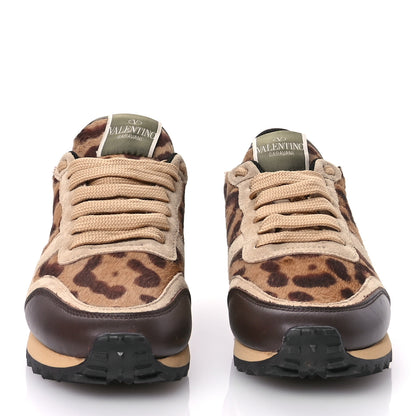 Valentino Garavani Calf Hair Suede Leopard Print Womens Rockrunner Sneakers 37.5 Multicolor 3 of 8