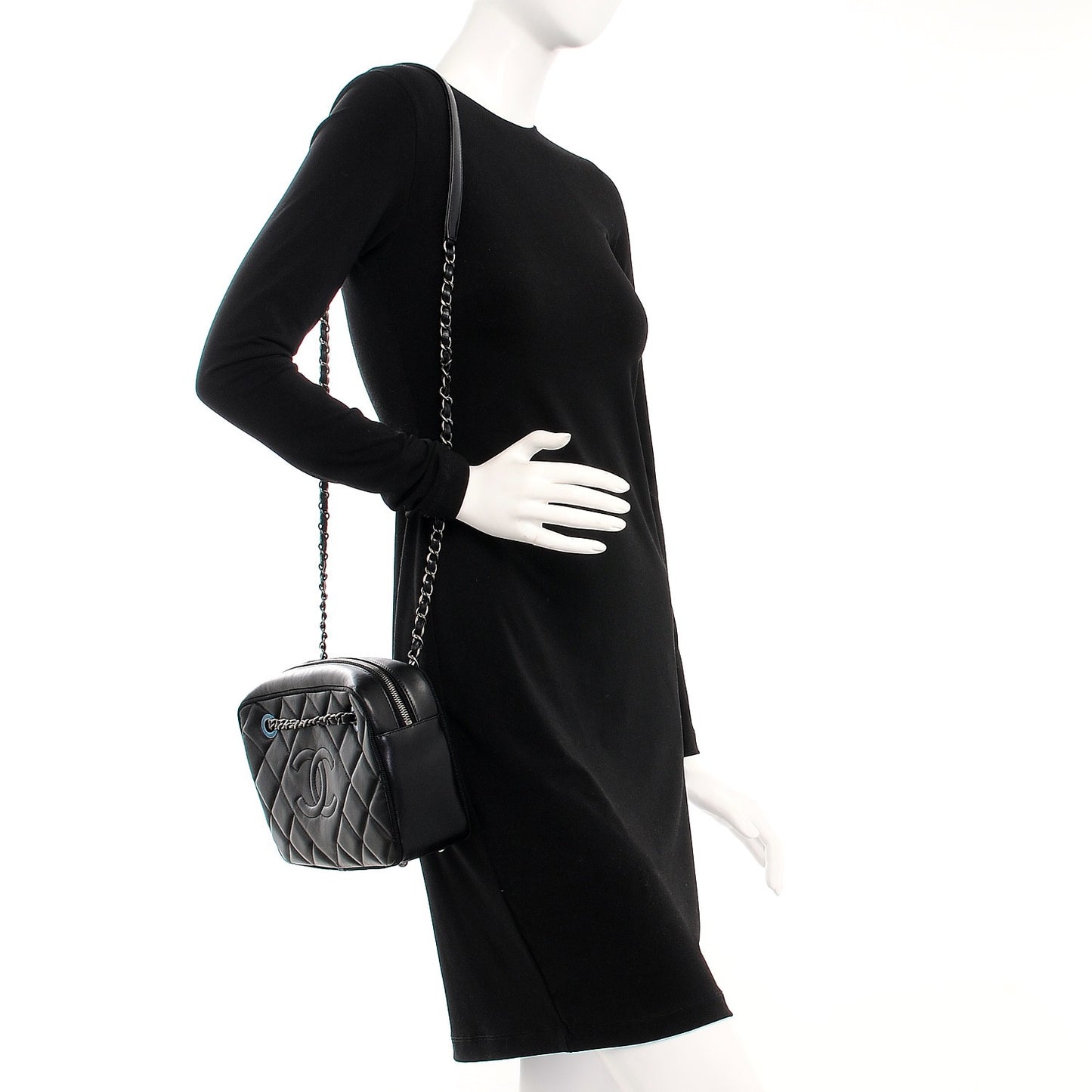 Calfskin Quilted Small Ballerine Camera Case Black