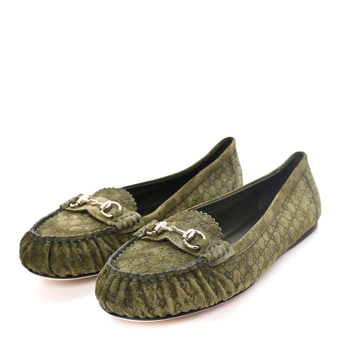 Suede Micro GG Horsebit Womens Kensington Moccasin Loafers 38.5 Green