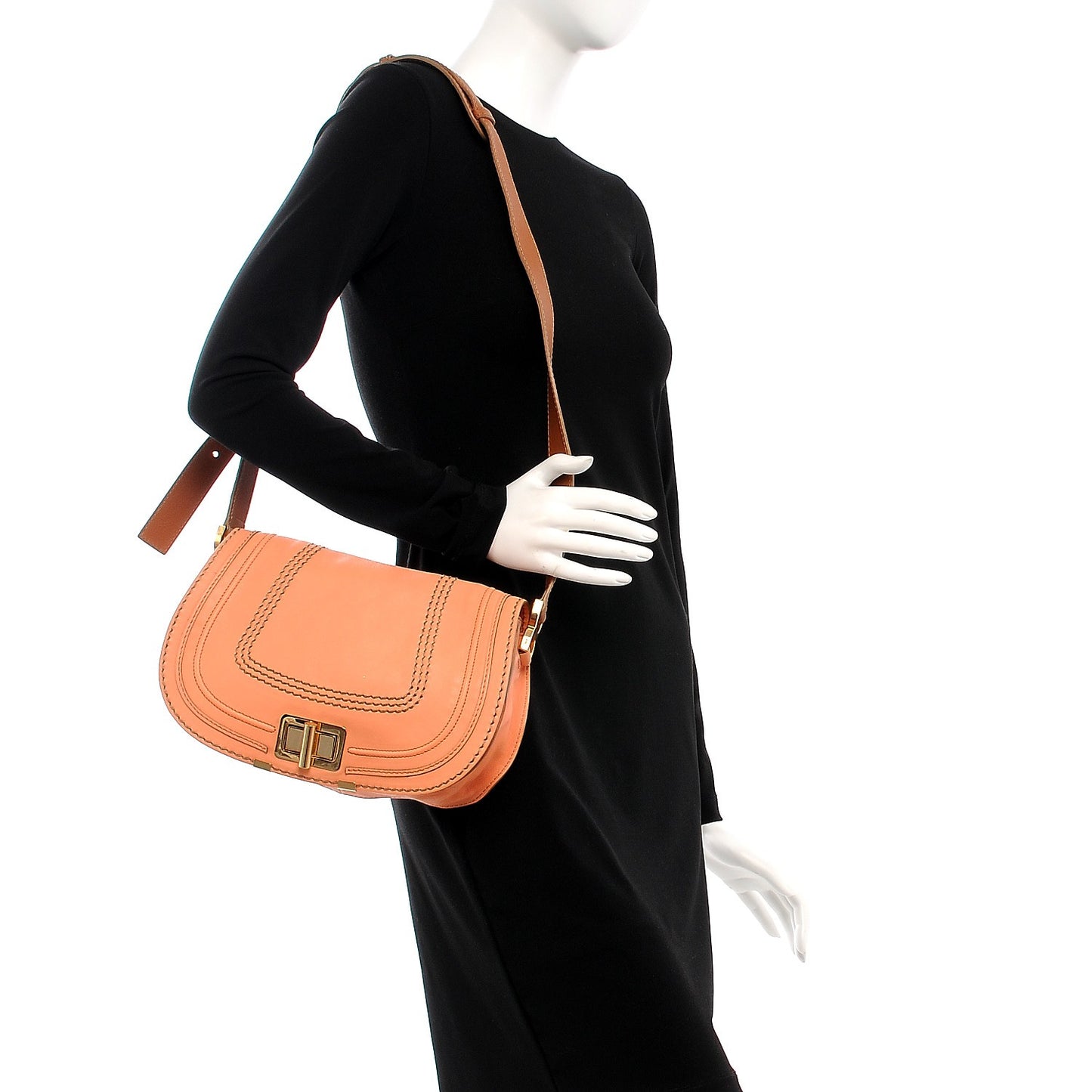 Calfskin Marcie Lock Messenger Peach Pink