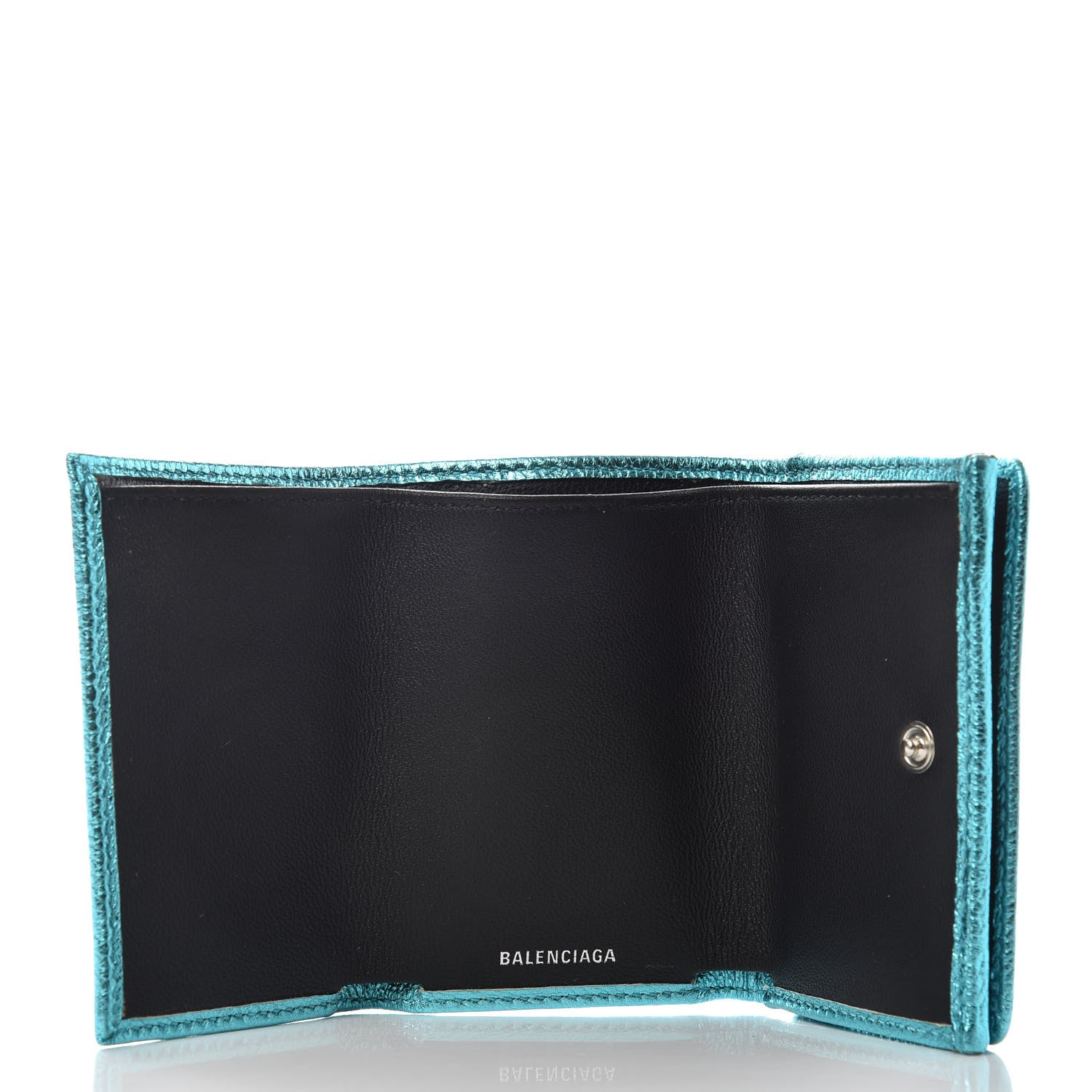 Balenciaga Metallic Goatskin Logo Mini Everyday Wallet Turquoise Black 5 of 7