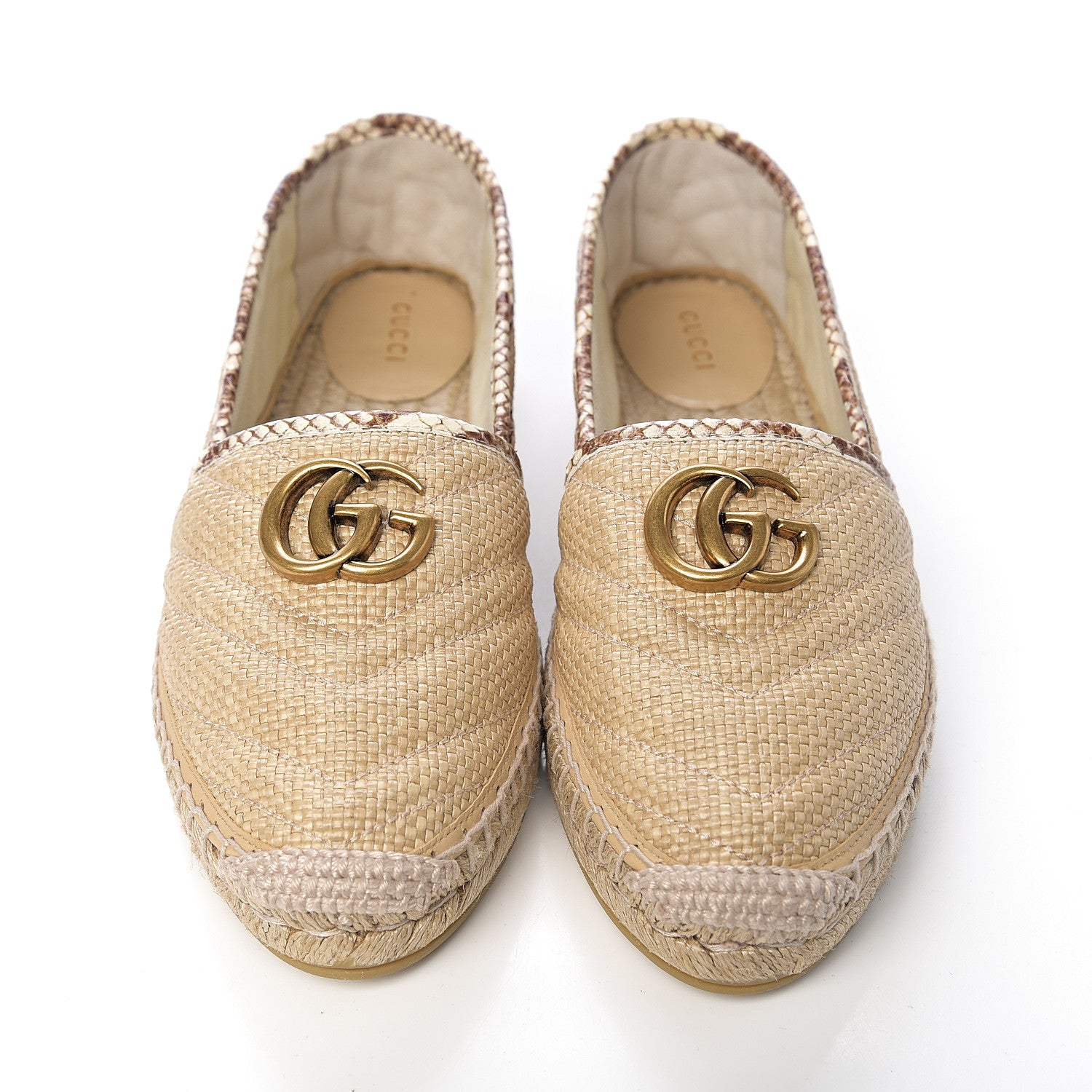 Gucci Straw Elaphe Matelasse GG Marmont Espadrilles 38.5 Natural Cream Brown 10 of 11