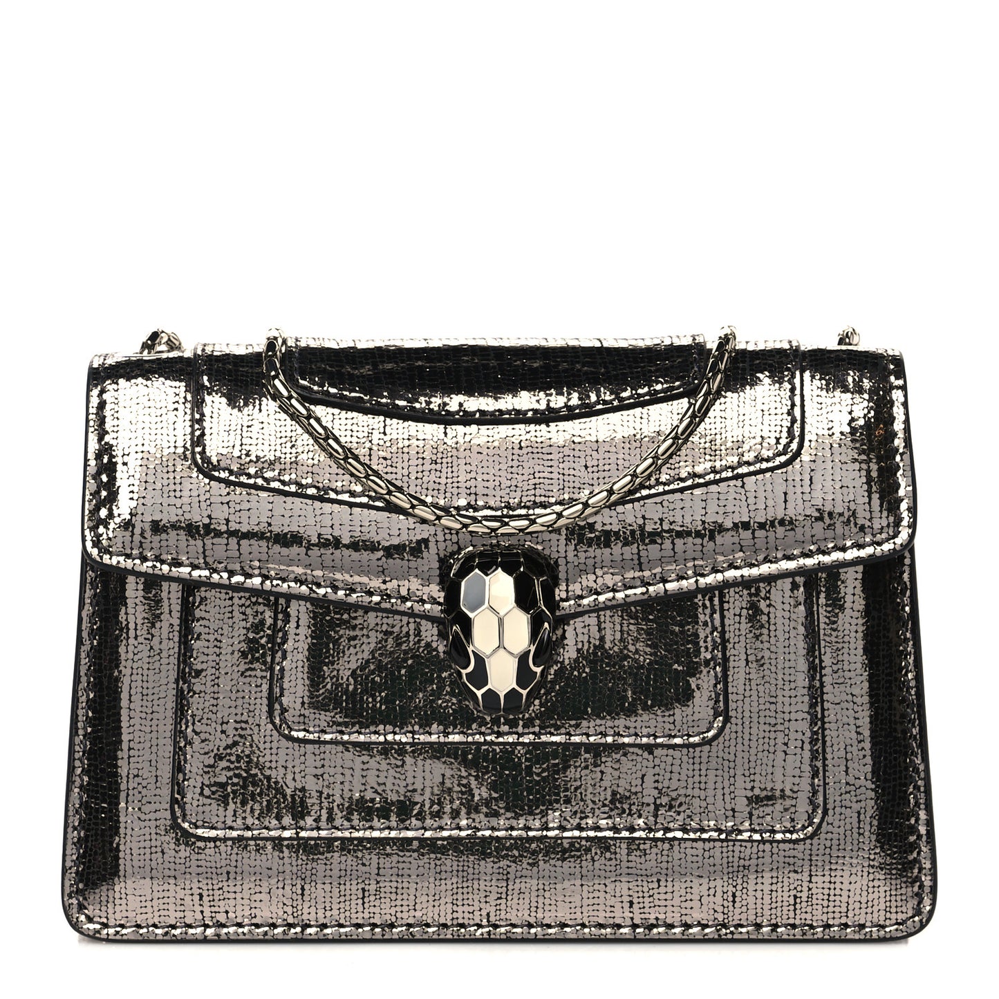 Serpenti Forever Metallic Nightbird Calfskin Mini Crossbody Anthracite